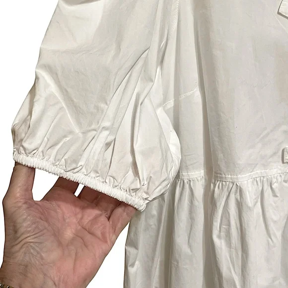 Ganni White Cotton Poplin Tie String Mini Dress Boho Beachy Size 44EU or 14US - Picture 9 of 13